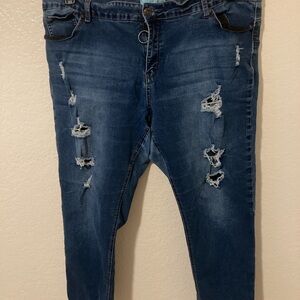 Wax Jean Blue Straight Leg Distressed Denim